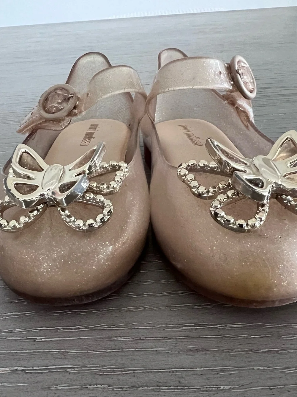 Mini Melissa Girls' Gold Jelly Mary Jane Shoes with Metallic Butterfly